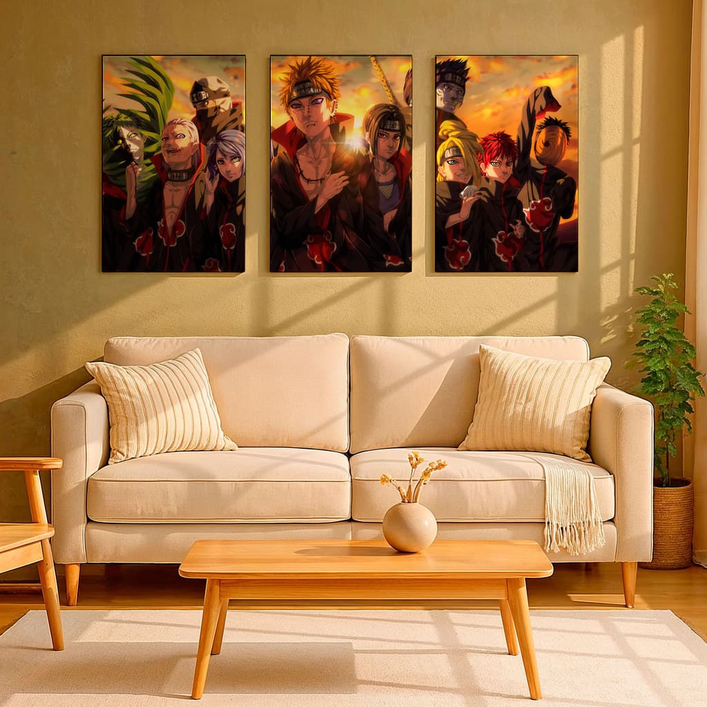 Kit 3 Quadros Decorativo Mosaico Naruto Shippuden Akatsuki