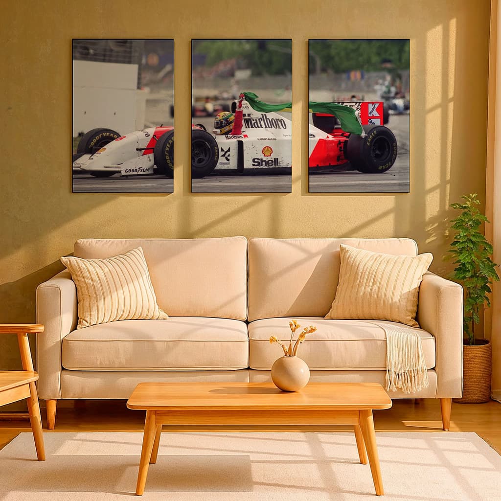 Kit 3 Quadros Decorativo Mosaico Formula 1 Ayrton Senna Carro Branco Iconico