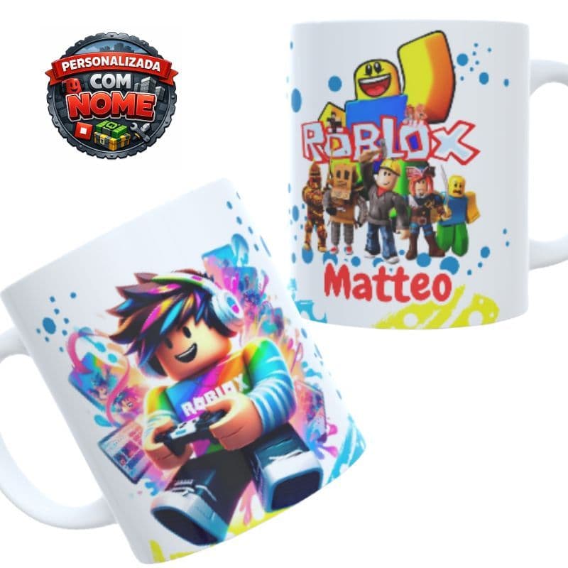 Caneca Roblox Personalizada com Nome | Presente Gamer Infantil | Caneca de Porcelana 325ml