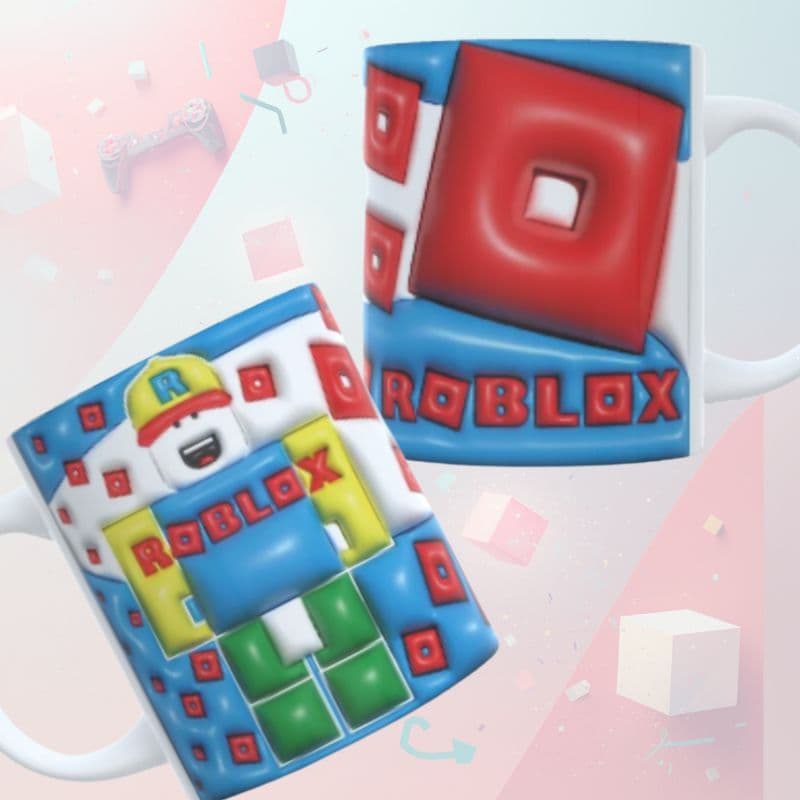 Caneca Roblox Efeito 3D Inflado | Caneca Gamer Infantil | Porcelana 325ml