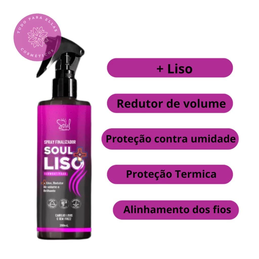 Spray Finalizador Soul protetor térmico anti frizz redutor de volume Soul + Liso 200ML