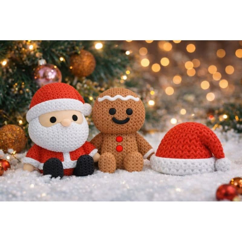 Enfeites Natalinos Artesanais Papai Noel + Biscoito Gingerbread + Gorro | Decoração de Natal