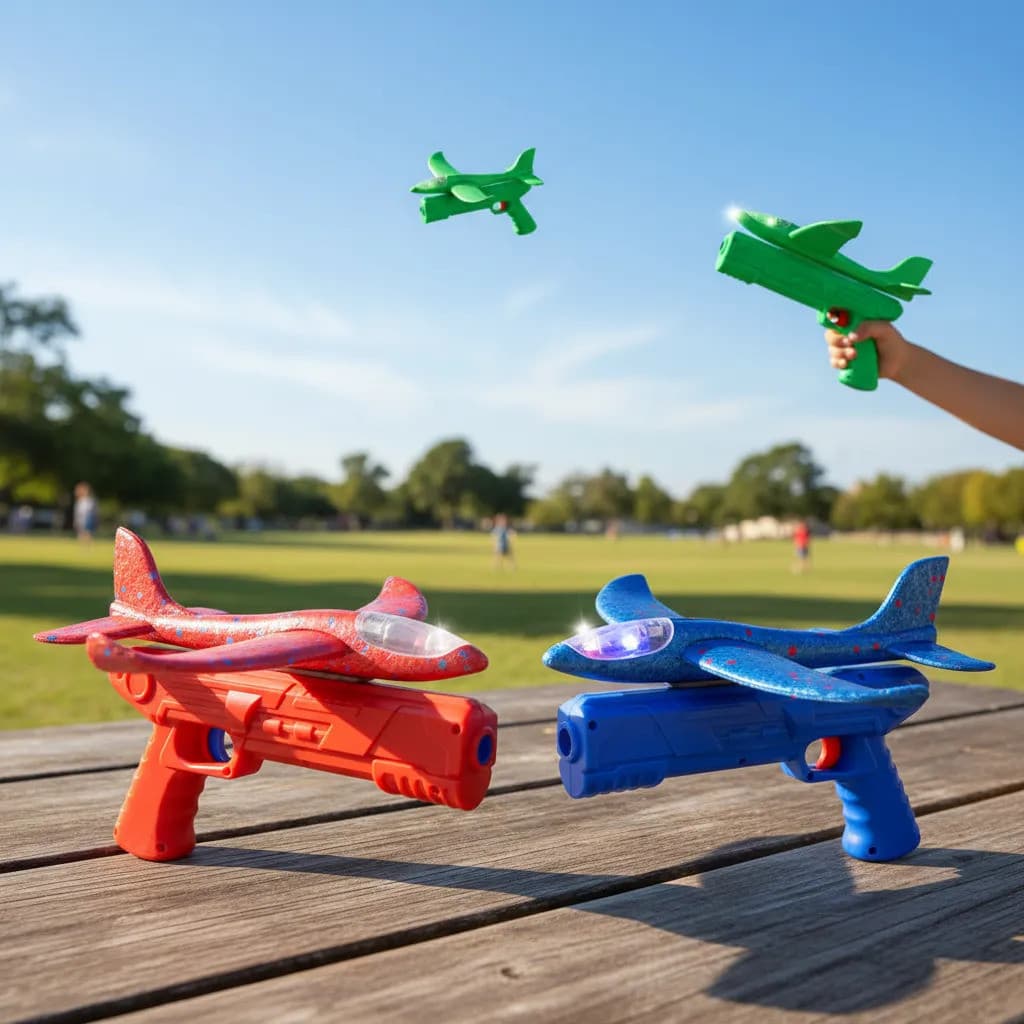 Brinquedo Lançador Avião Voa De Verdade Para Criança Infantil Ar Livre Esporte Planador Com Luz Led