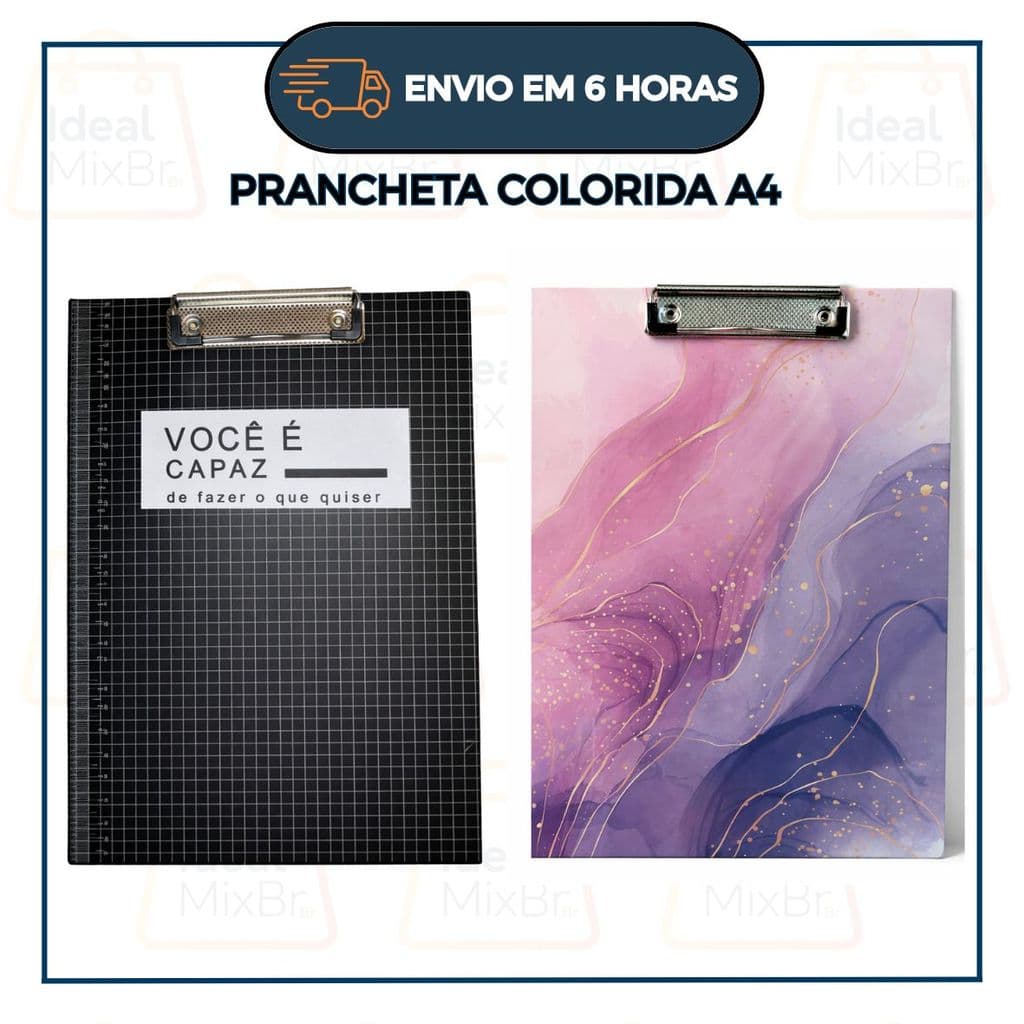 Prancheta Colorida A4 com Prendedor de Metal Resistente – Escritório Clínicas Papelaria
