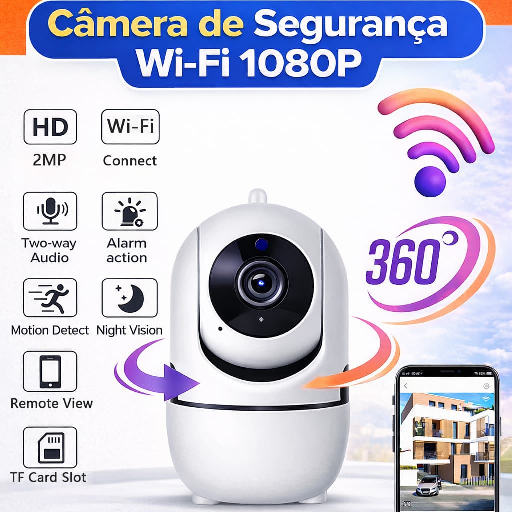 Câmera de Segurança Q7 Wi-Fi 1080P 360° | Vigilância Inteligente com  Visão Noturna com Android/iOS