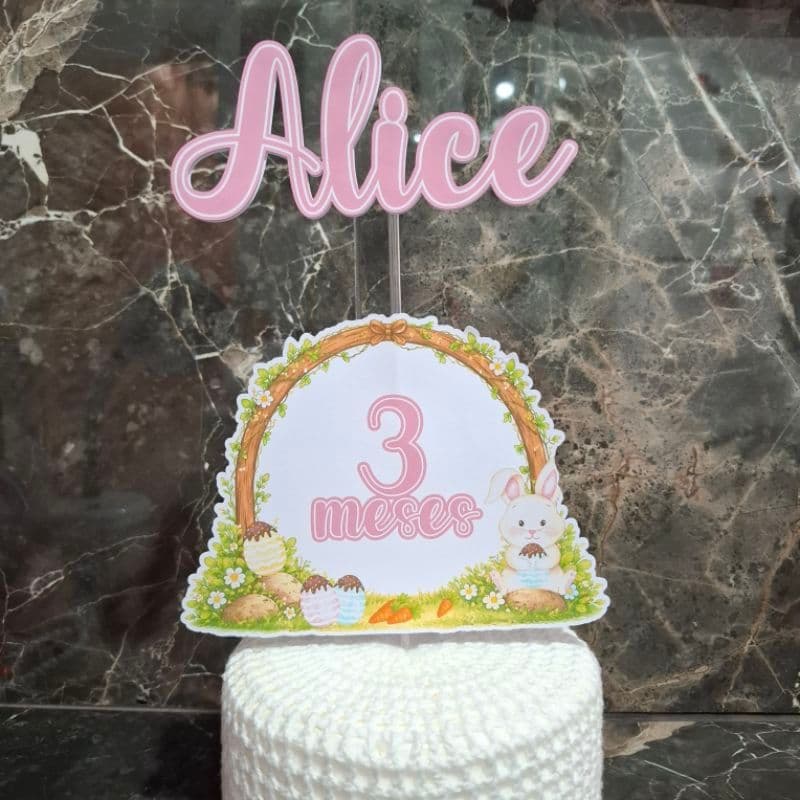 Topo de Bolo Páscoa Personalizado com Nome e Idade - topper mesversário - decoração de bolo