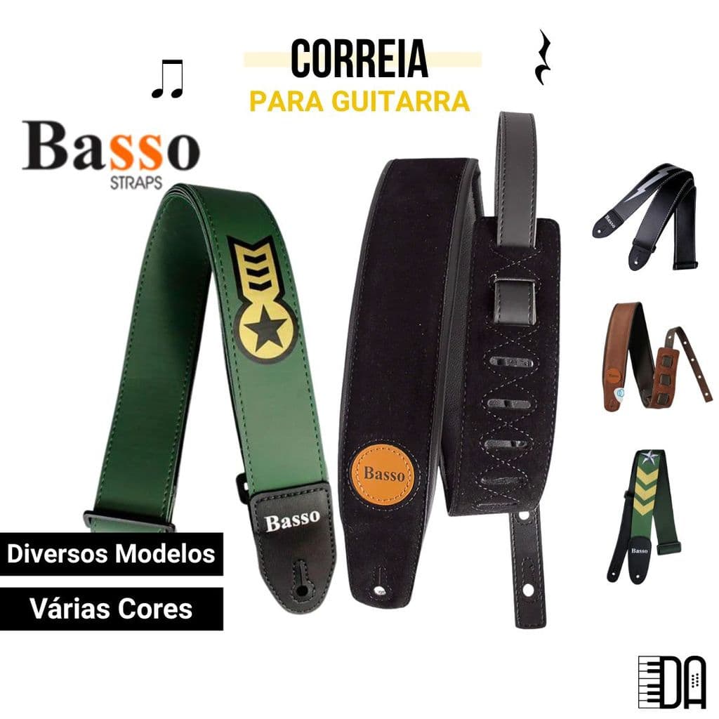 Correia para Guitarra Baixo Violão Couro Basso Diversos Modelos e Cores
