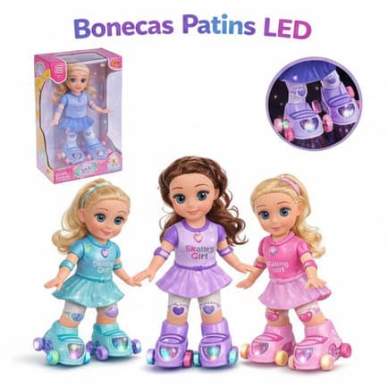 Boneca Patinadora Anda Canta Patina Brinquedo com Luzes LED e Música Infantil para Menina 3+ Efeitos Sonoros e Luminosos