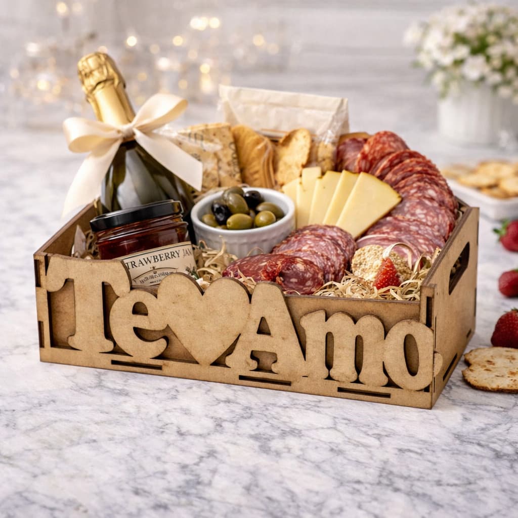 Bandeja Mdf Cru 20x15x5 Te amo com Coração Chocolate Cestas Box Organizador Multiuso Namorados Mães.