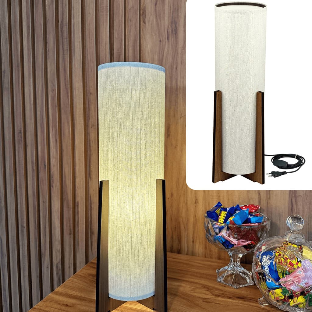 Luminária Abajur De Chão Atlântica 46 Cm Modelo Rústico MDF Soquete E-27 | Fio 1,5 Metro Bivolt