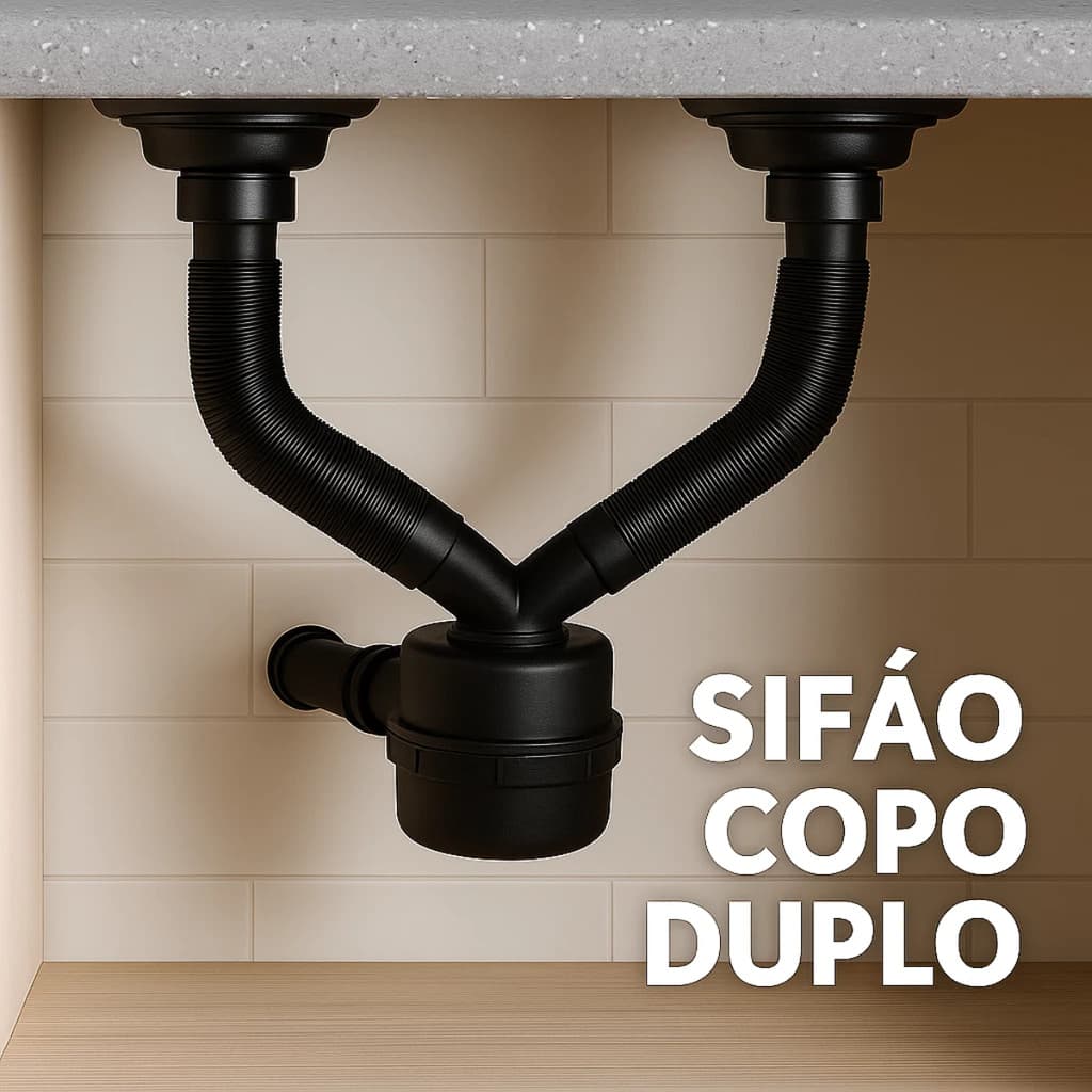 Sifão Sanfonado Copo Duplo Universal Pia Cozinha Tanque Bnaheiro Lavatório Preto Cifão Pia Sifrão Pia