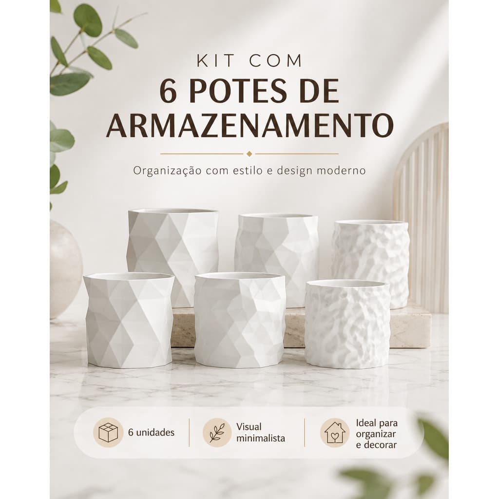 Kit com 6 Potes de Armazenamento – Design Moderno e Minimalista