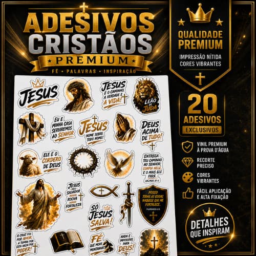 Kit Adesivos Religiosos Jesus Gospel Leão De Judá Cartela Cristã Premium Fé Evangélica 20x30 Decorativo