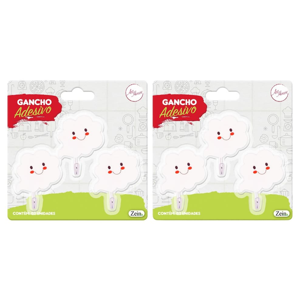 Cabide Gancho de Parede 3/6/9 Adesivos Nuvem Suporta 2Kg Forte Sem Furo Fácil Instalação