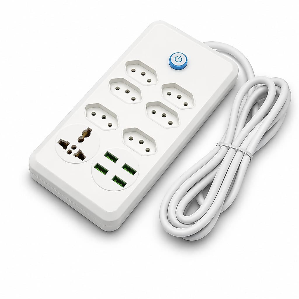 Régua Filtro de Linha com 7Tomadas Extensão Elétrica 1 Universal4 USB Bivolt10A 110v/220v Cabo de2 Metros-envio imediato