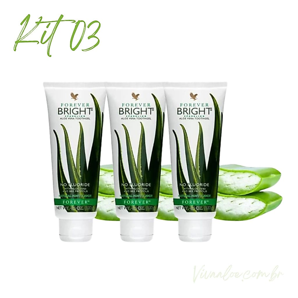 Kit 03 Gel Dental Aloe Vera Natural Sem Flúor Pasta Dente Forever-Bright Toothgel Hálito Fresco