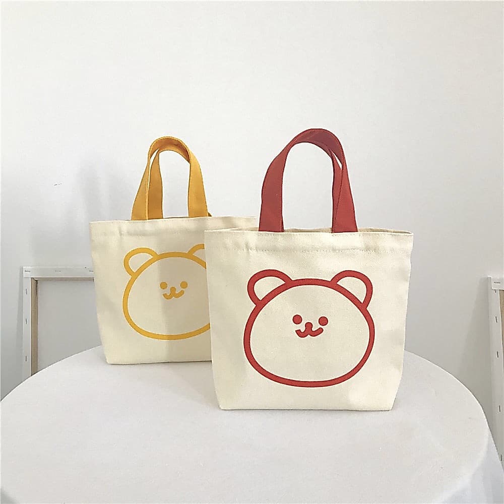 Bolsa De Lona Feminina Bonito Dos Desenhos Animados Urso Portátil Estudante INS Estética Tote