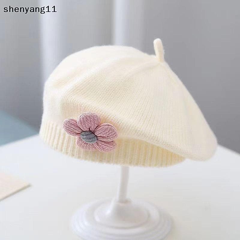 shen Flor Boina Do Bebê Chapéu Inverno Quente Malha Gorro Para Meninas Infantis Coreano Criança Princesa Artista Cor Sól