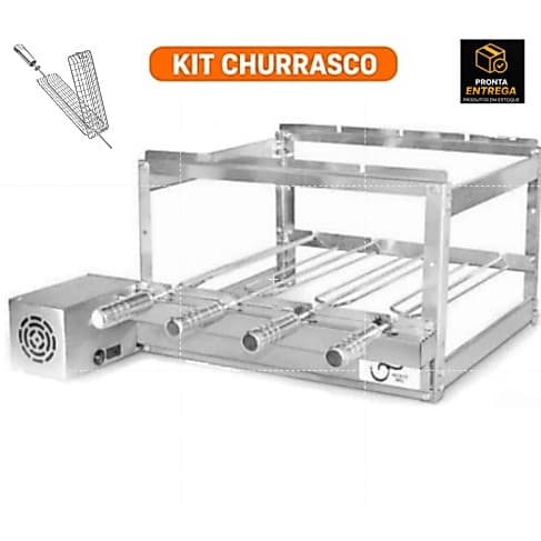 Churrasqueira Gira Grill Elétrico 4 Espetos 100% Inox + Espeto Grelha