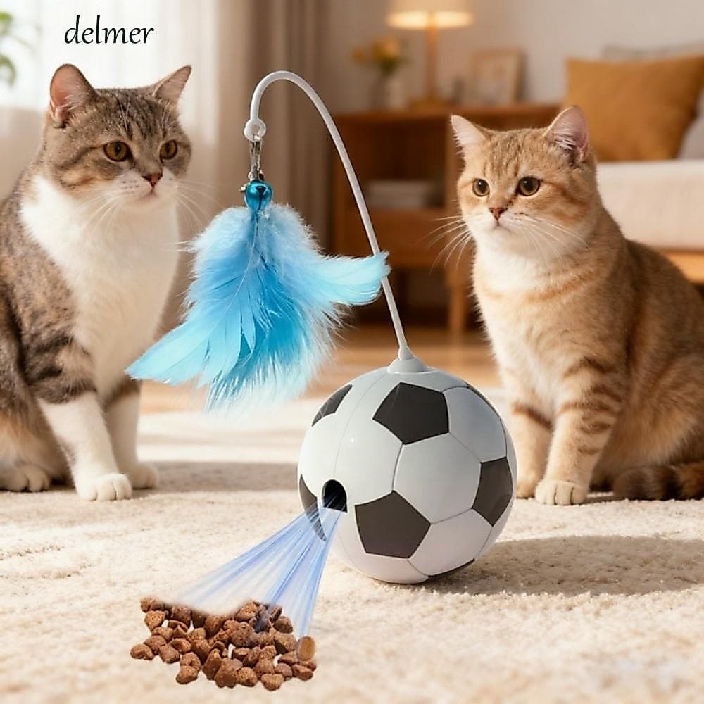 Alimentador De Copo Para Animais De Estimação DELMER , Brinquedo Removível Futebol De Gato , Com Penas E Sinos
