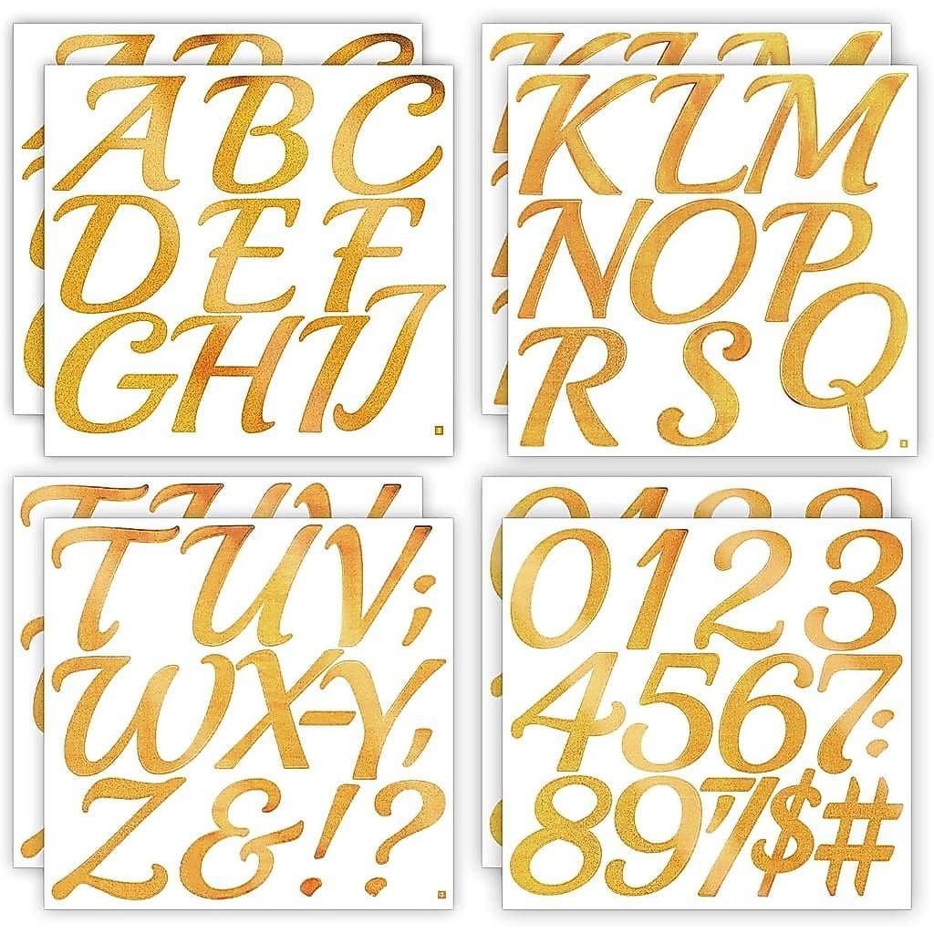8 Folhas com 100 Peças de Adesivos Grandes de Letras Cursivas com Glitter, Letras Douradas de 3 Polegadas para Parede, A