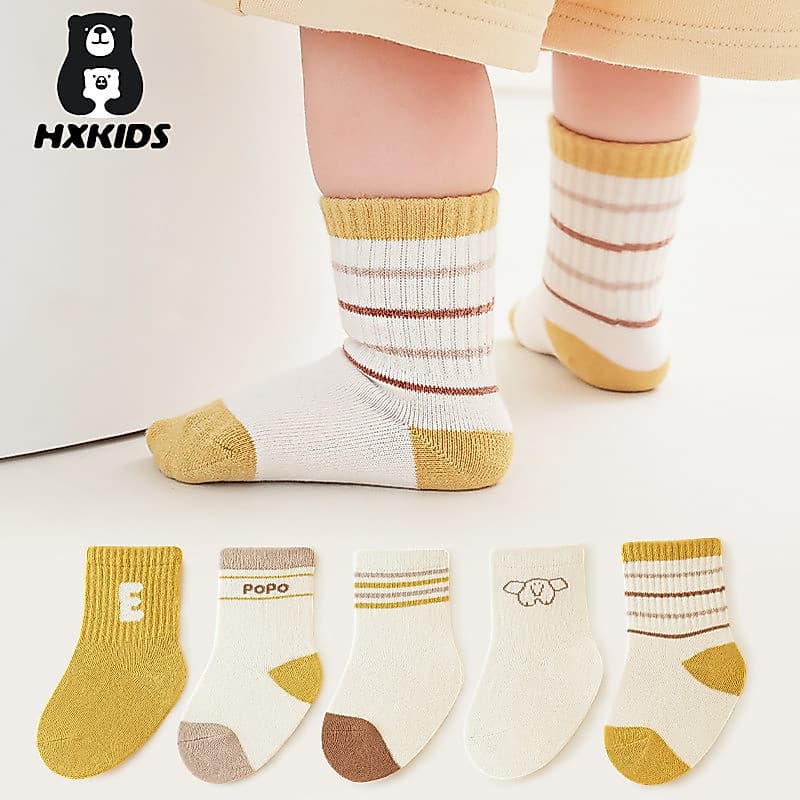 5 Pares Meias De Bebê Listradas De Malha Calçados Infantis De Algodão Tubo Médio Para Crianças Esportivas Meninos E Meni