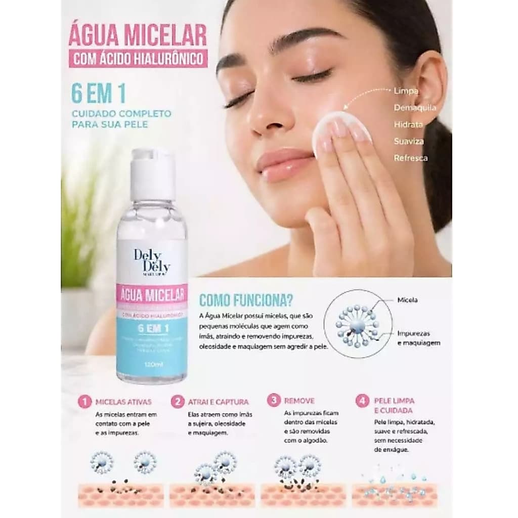 Água Micelar com ácido Hialurônico Dely Dely Makeup