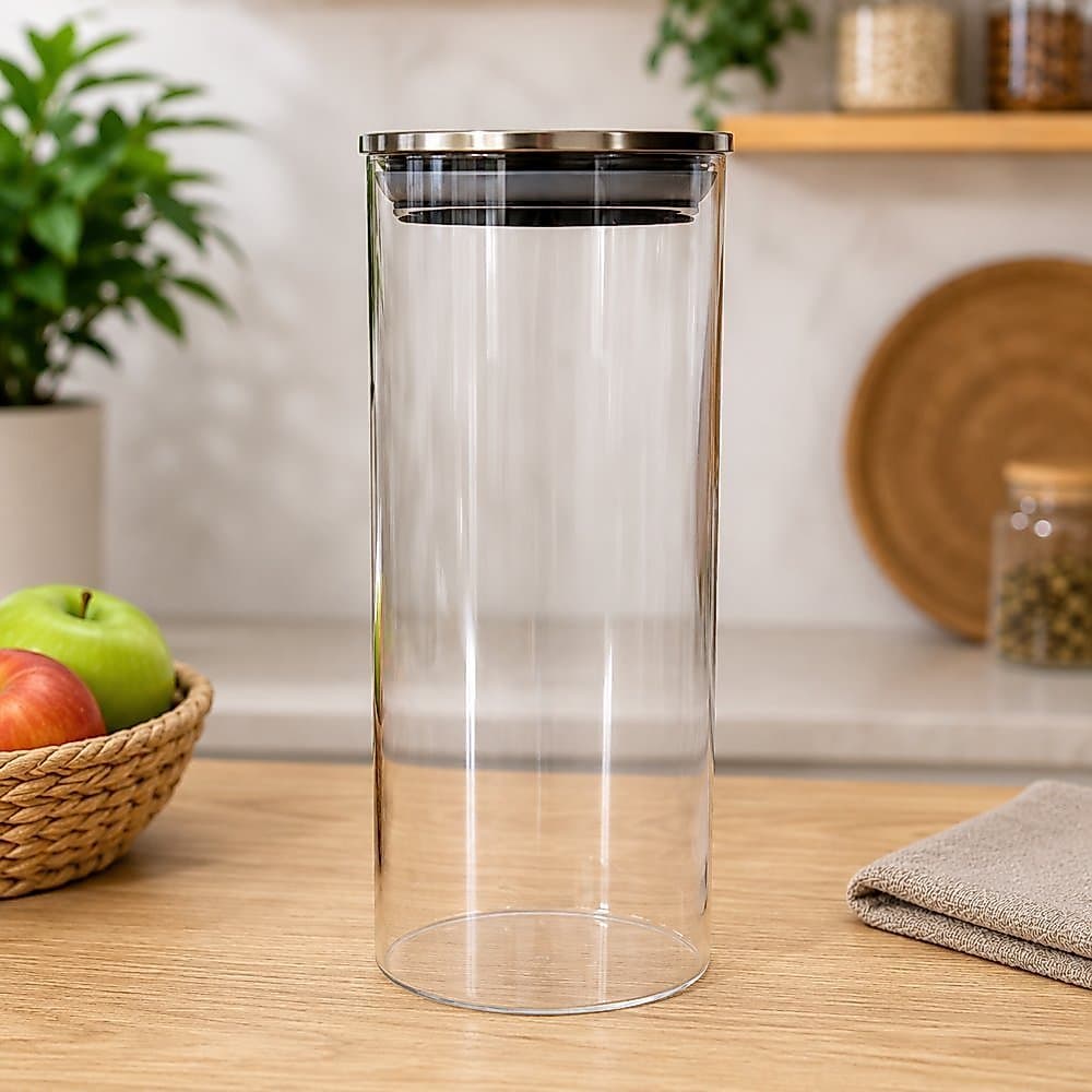 Pote de Vidro Hermético Redondo Com Tampa de Inox 1,8 Litros
