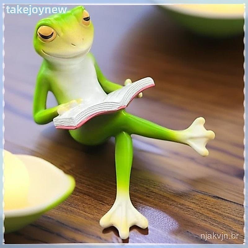 [takejoynewBR] Estátuas De Sapos De Leitura Decorações De Jardim Resina Estátua De Animal Ao Ar Livre Decoração Estatuet