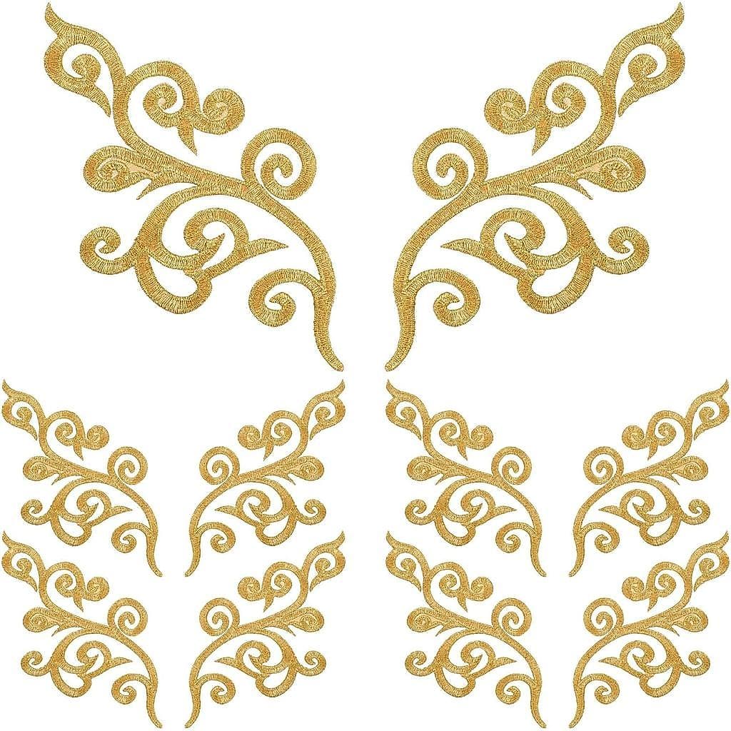 5 Pares de Apliques Barrocos Bordados, Apliques em Espiral Barroca, Patches Decorativos Dourados para Roupas, Vestidos d