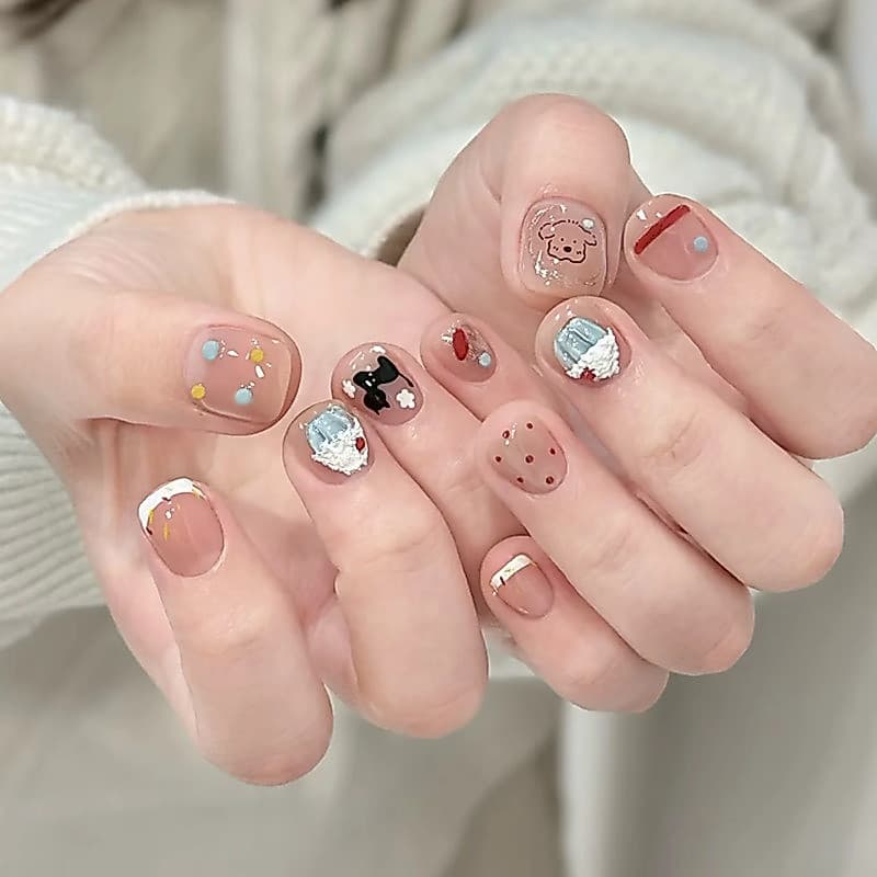 Doce menina bolinhas bolo de doces franceses bonito desenho animado ins estilo Manicure remendo destacável unhas vestíve