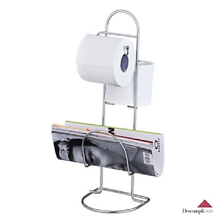 Porta Papel Higienico de Chão com Revisteiro Suporte para 2 Rolos Cromado