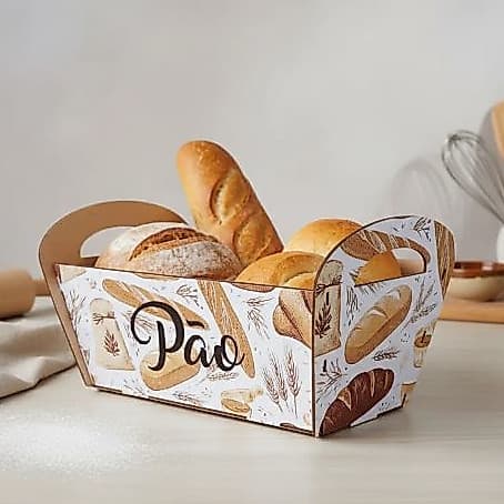 Cesta Porta Pão Café da Manhã Decorativa Retangular Vintage Em Mdf Adesivado