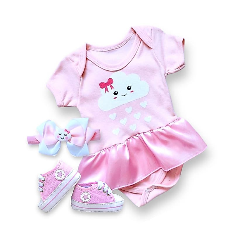 Body Temático Bebê Menina Nuvem Rosa Chuva de Amor