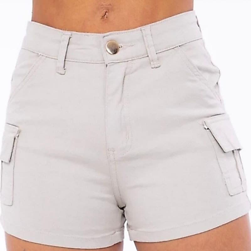 Shorts Cargo Jeans Feminino Cintura Alta Modela Bumbum Linha Premium