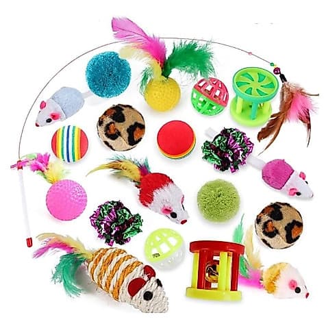Kit 20 Brinquedos Interativos para Gatos Ratinho Bolinha Varinha Pena Gatinho