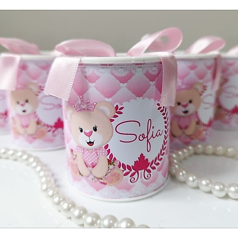 Tubolata 7 x 6  Ursinha Realeza Rosa Lembrancinha Personalizada Maternidade Nascimento Ursinho