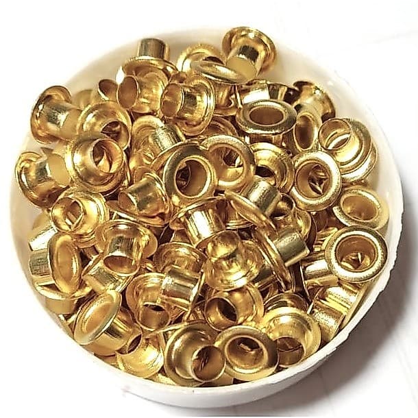 KIT 100 ILHOSES de Ferro 3/16'' - ref. 54 DOURADO para artesanato
