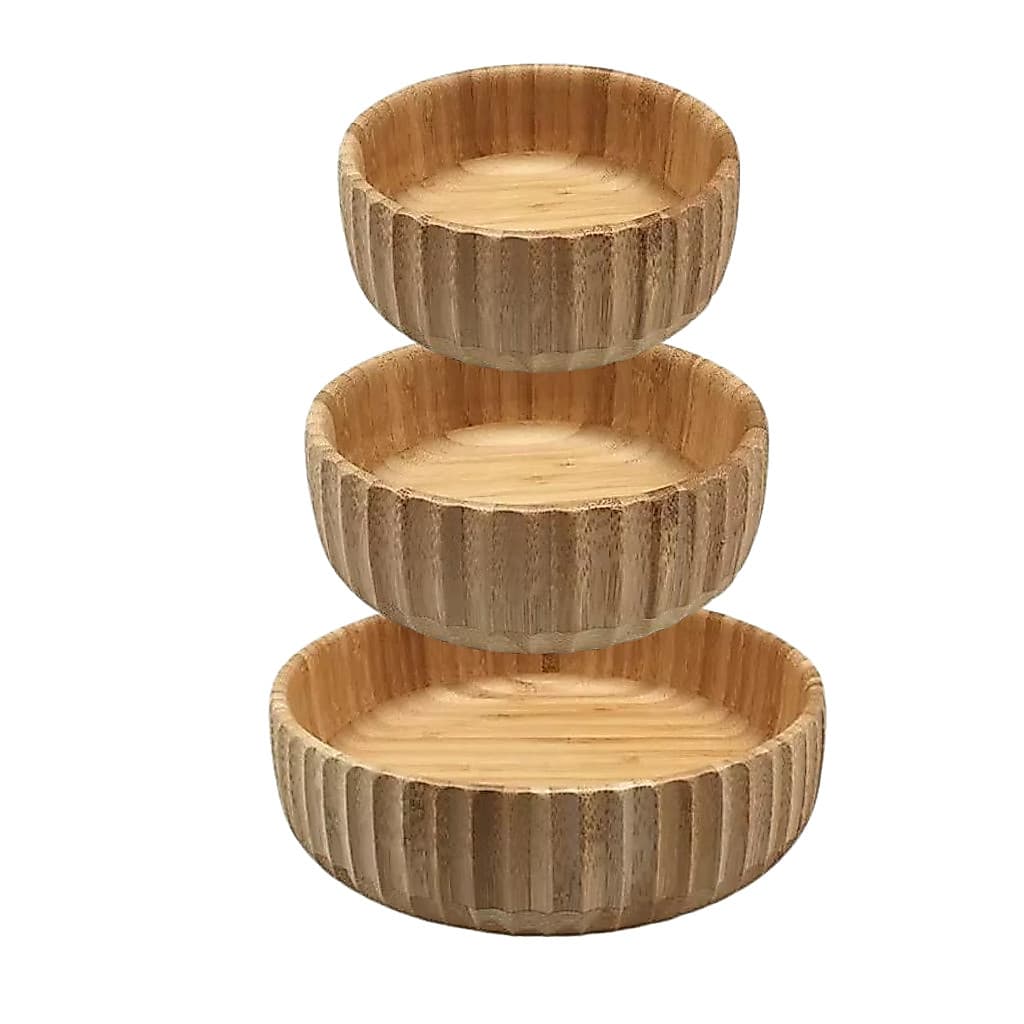 Kit 03 Bowls Tigelas Canelado Bambu P M G Multiuso - Oikos