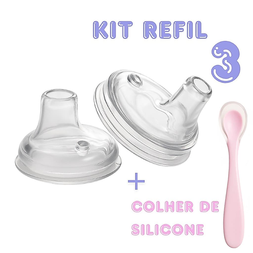 Kit 2 Bicos Reserva para Copo Anti Vazamento Mundo Macio Cefisa + COLHER SILICONE