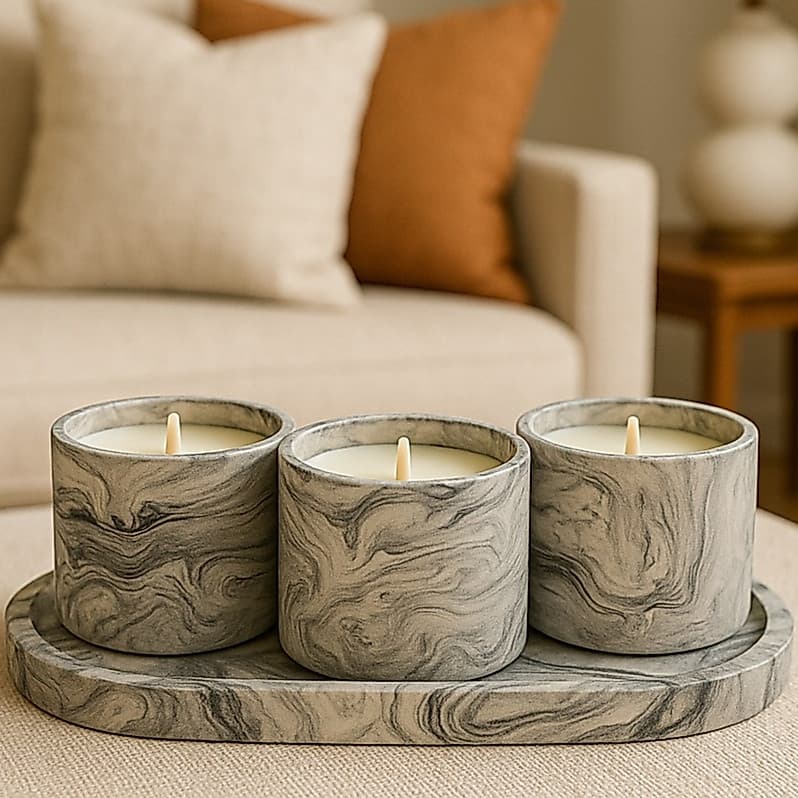 velas aromaticas artesanais decorativas marmorizado + Bandeja Decorativa Marmorizado