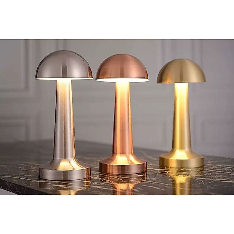 Luminaria Abajur de Mesa Cogumelo Candeeiro Dourado 3 Tons de Luz Bateria Recarregável USB