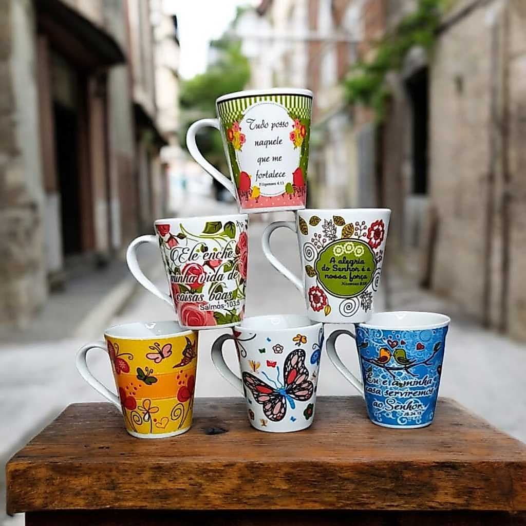 Jogo Caneca Porcelana Biblico Salmo Religioso Xícara Chá Personalizada