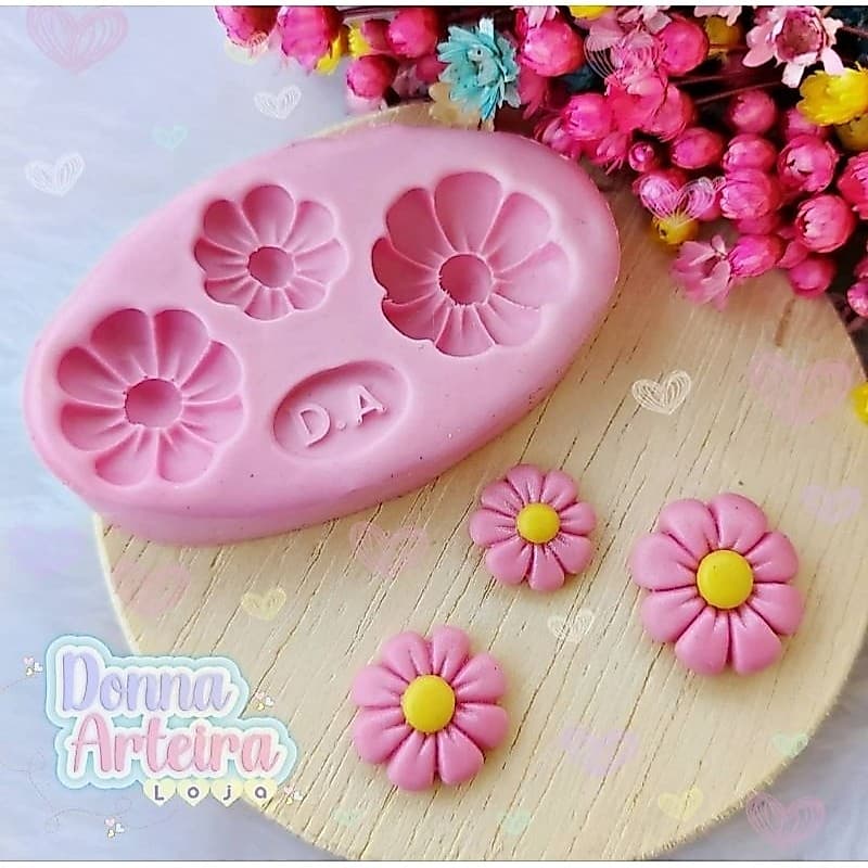 Molde de Silicone 3 Flores Jardim cód 1468