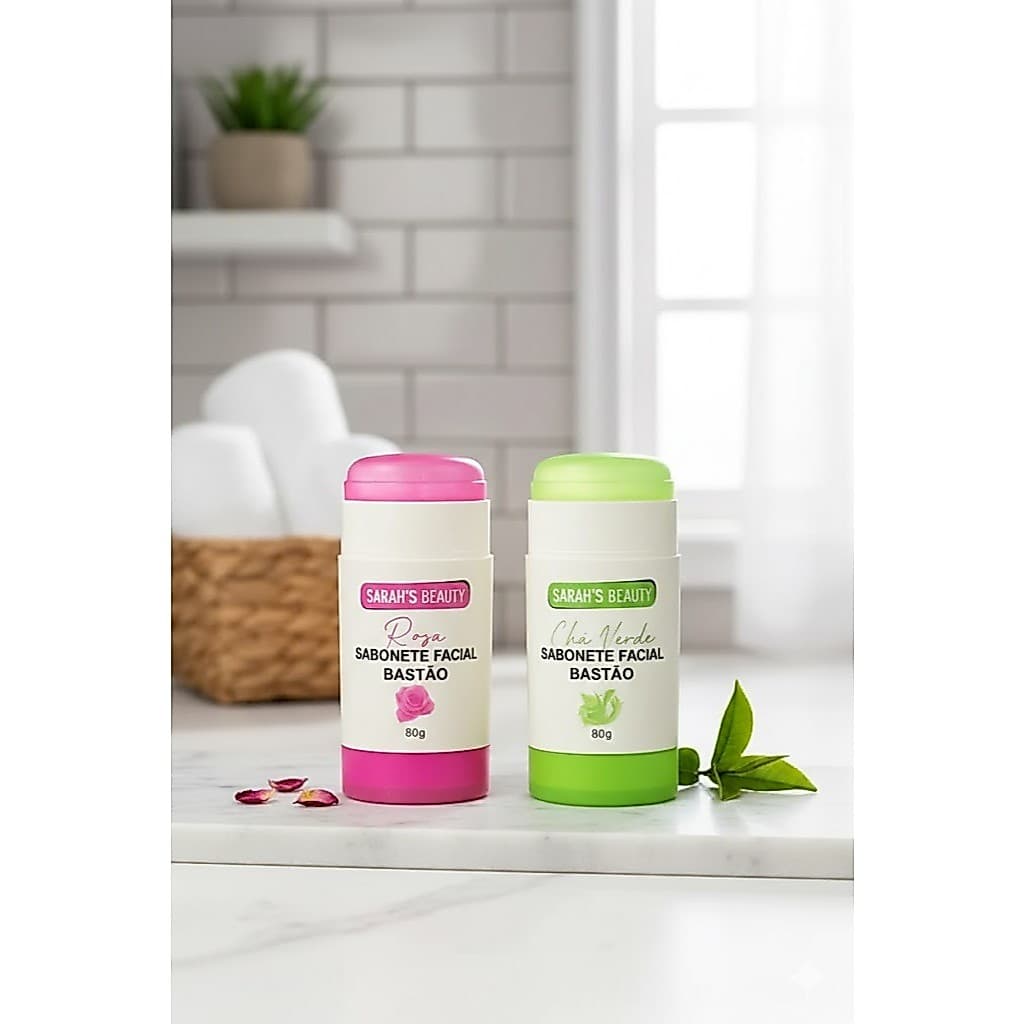 Sabonete Facial em Bastão Chá Verde e Rosa Stick Limpeza Profunda Controle de Oleosidade Hidratante Rosto Espuma Cremosa