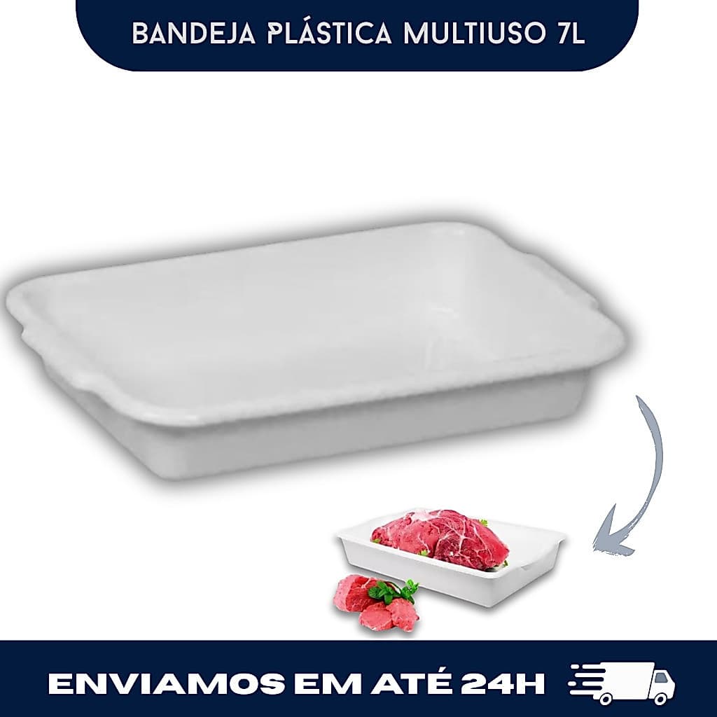Bandeja Plástica Açougue Multiuso 7L 43,5x29,3x7,7cm Caixa Organizadora Carne Frutas Legumes Padaria Restaurante