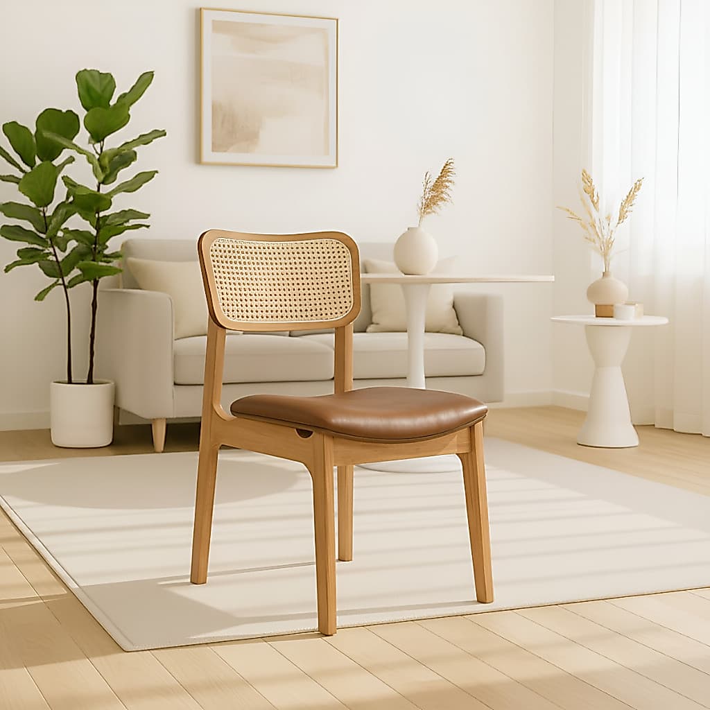 Kit 2 Cadeiras Para Sala De Jantar Cadeira Madeira Maciça Luxo Rattan Estofada Acento Anatômico