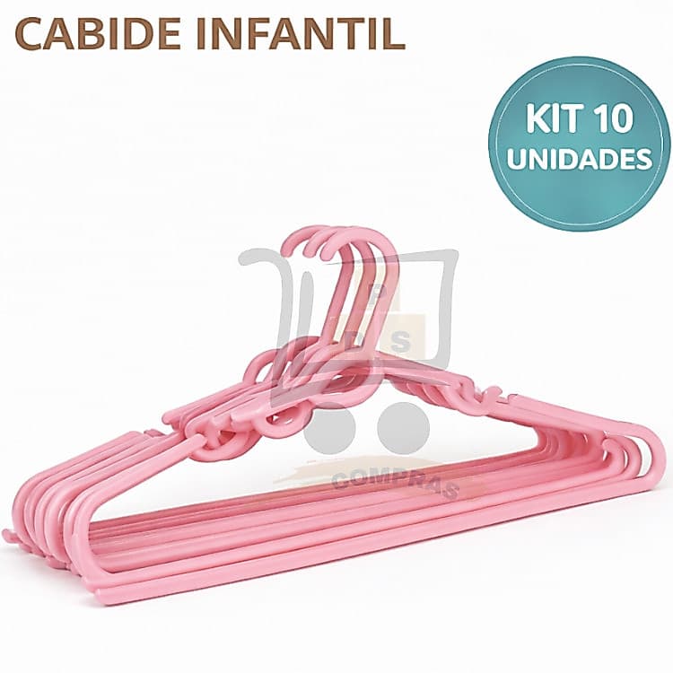 Kit 10 Cabide Rosa Infantil Bebe Plastico Reforçado