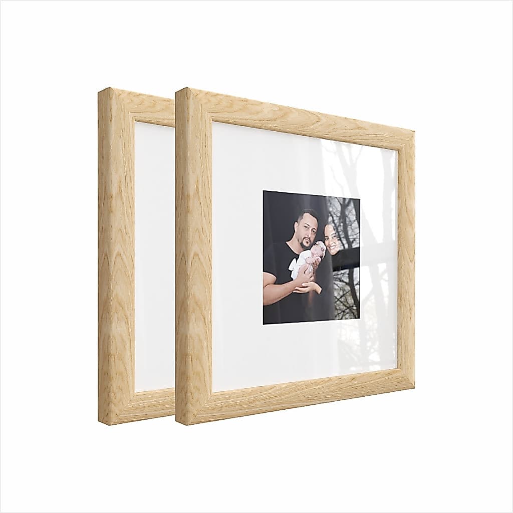 Kit 2 Quadros Decorativos Moldura Fotográfica 23x23cm Moldura Amadeirado Com Paspatur Porta Retrato