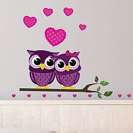 Adesivo Decorativo para Geladeira, Móveis ou Paredes. Tema Coruja Coração Rosa